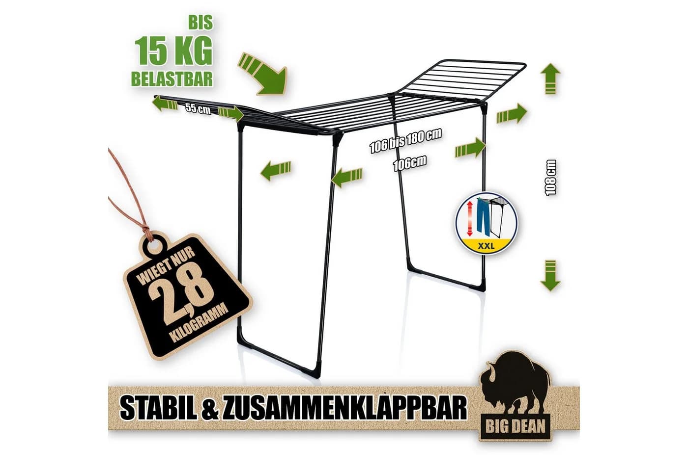BigDean Wäscheständer 20m Schwarz Made in Europe - Bild 3