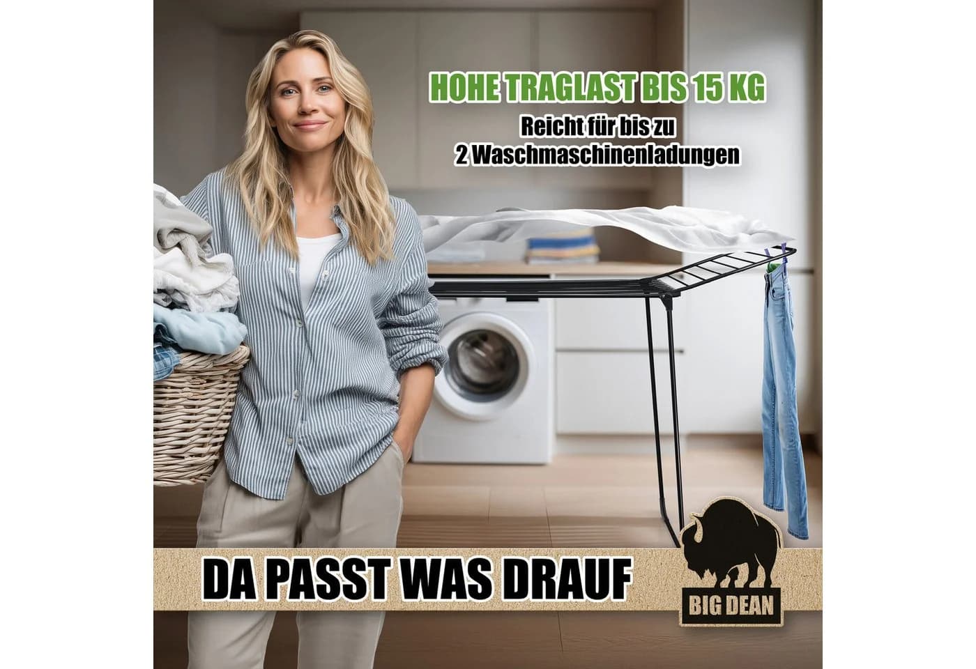 BigDean Wäscheständer 20m Schwarz Made in Europe - Bild 5