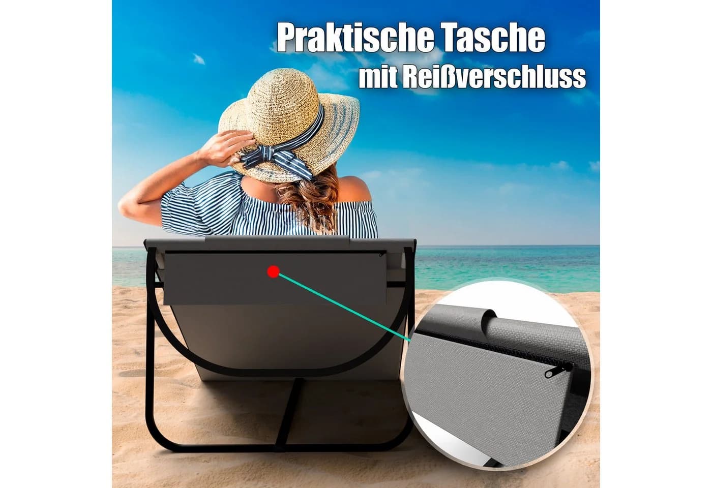 BigDean Strandliege 2er Set Klappbar Grau Oxford-Gewebe - Bild 4