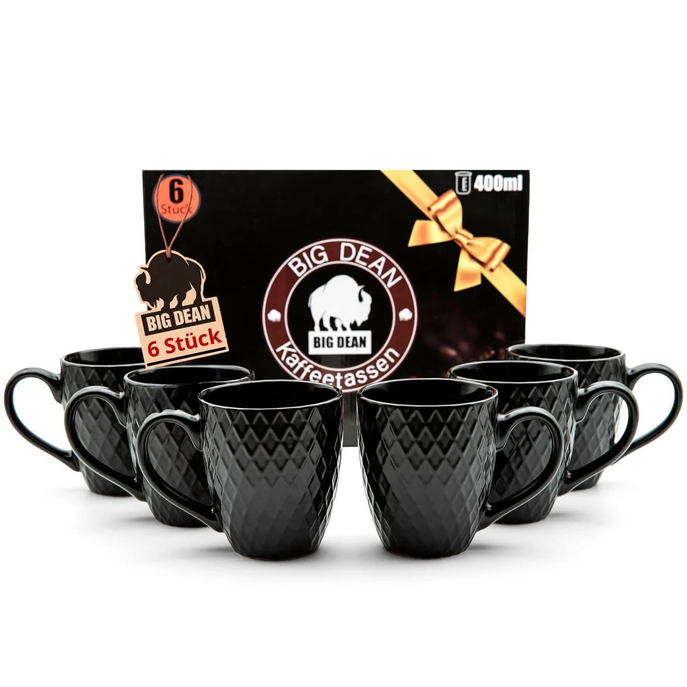 BigDean Kaffeetassen 6er Set 400ml Schwarz Matt Keramik - Bild 2