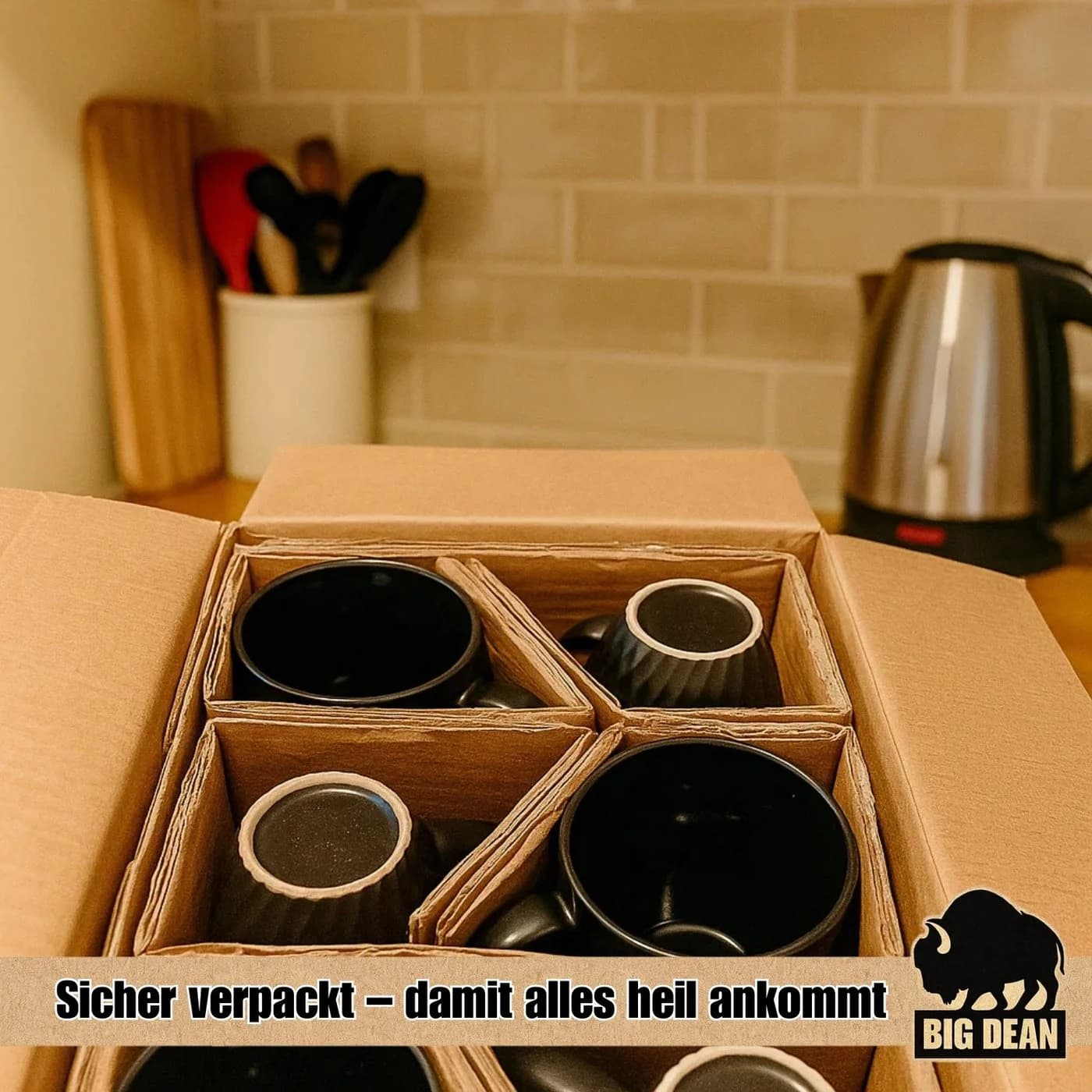 BigDean Kaffeetassen 6er Set 400ml Schwarz Matt Keramik - Bild 4