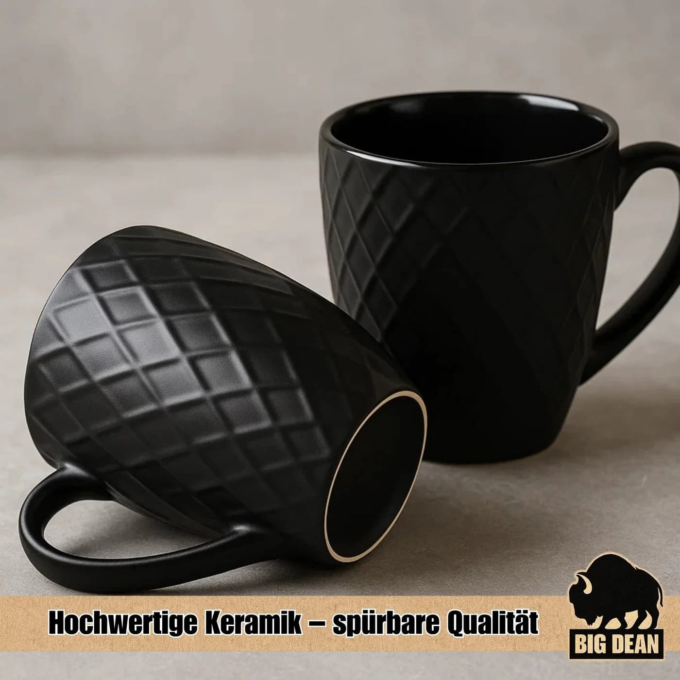 BigDean Kaffeetassen 6er Set 400ml Schwarz Matt Keramik - Bild 5