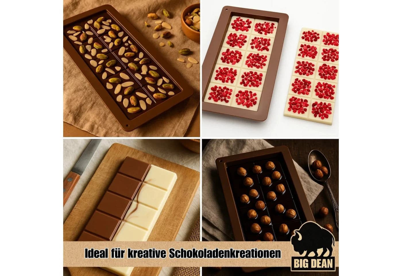 BigDean Schokoladenform 2er-Set Silikon Extra Tief Braun