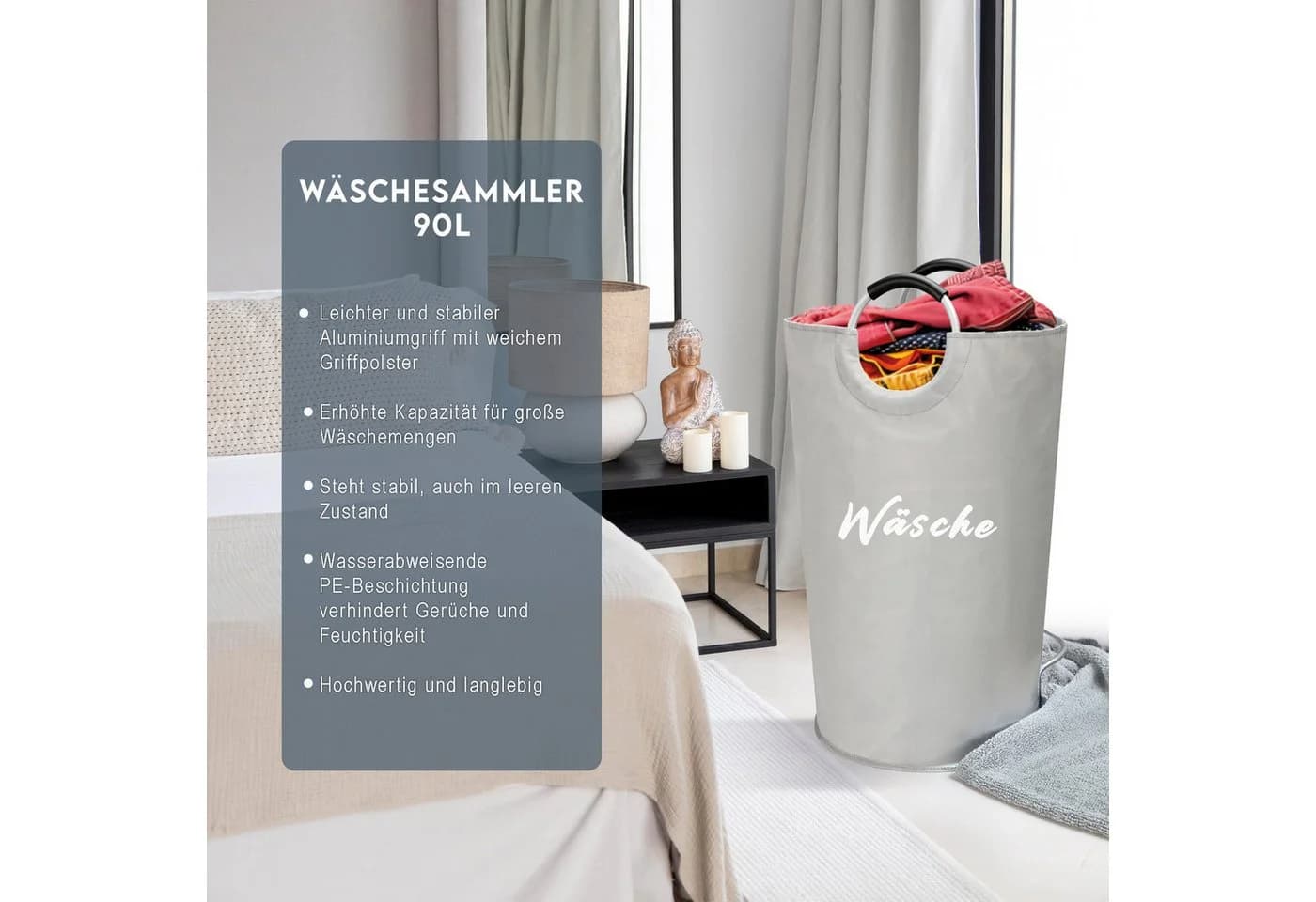 hausleben Wäschekorb 90L Aluminiumgriffe Faltbar - Bild 3