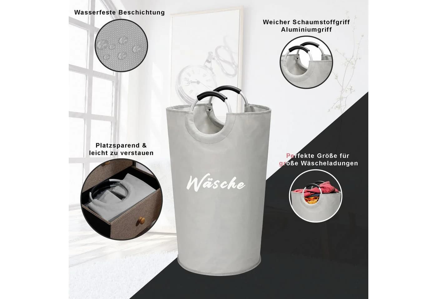 hausleben Wäschekorb 90L Aluminiumgriffe Faltbar - Bild 5