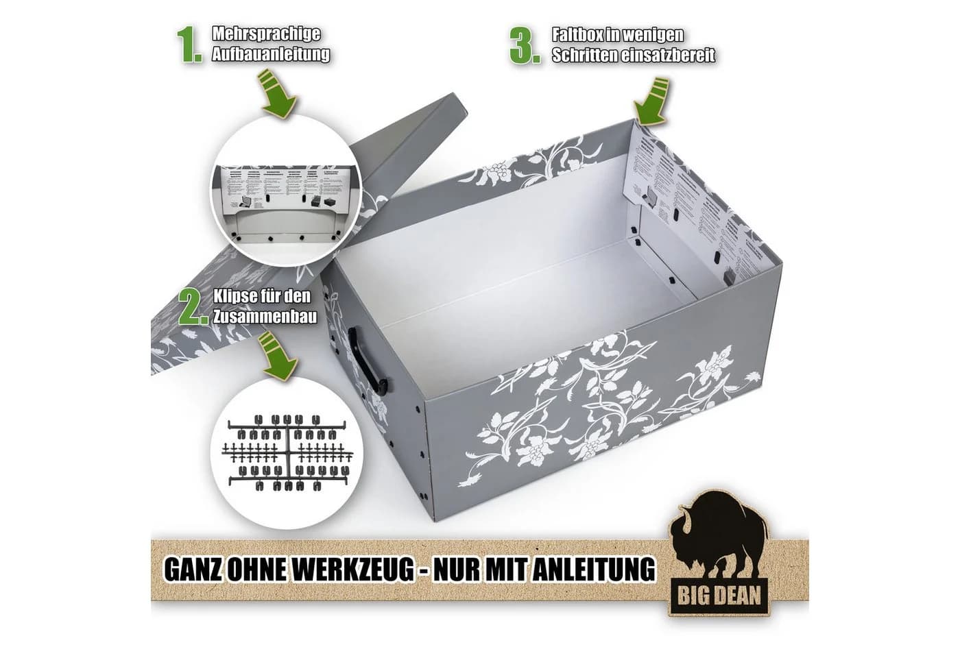 BigDean Aufbewahrungsbox 3er Set 45 Liter Pappe - Bild 5