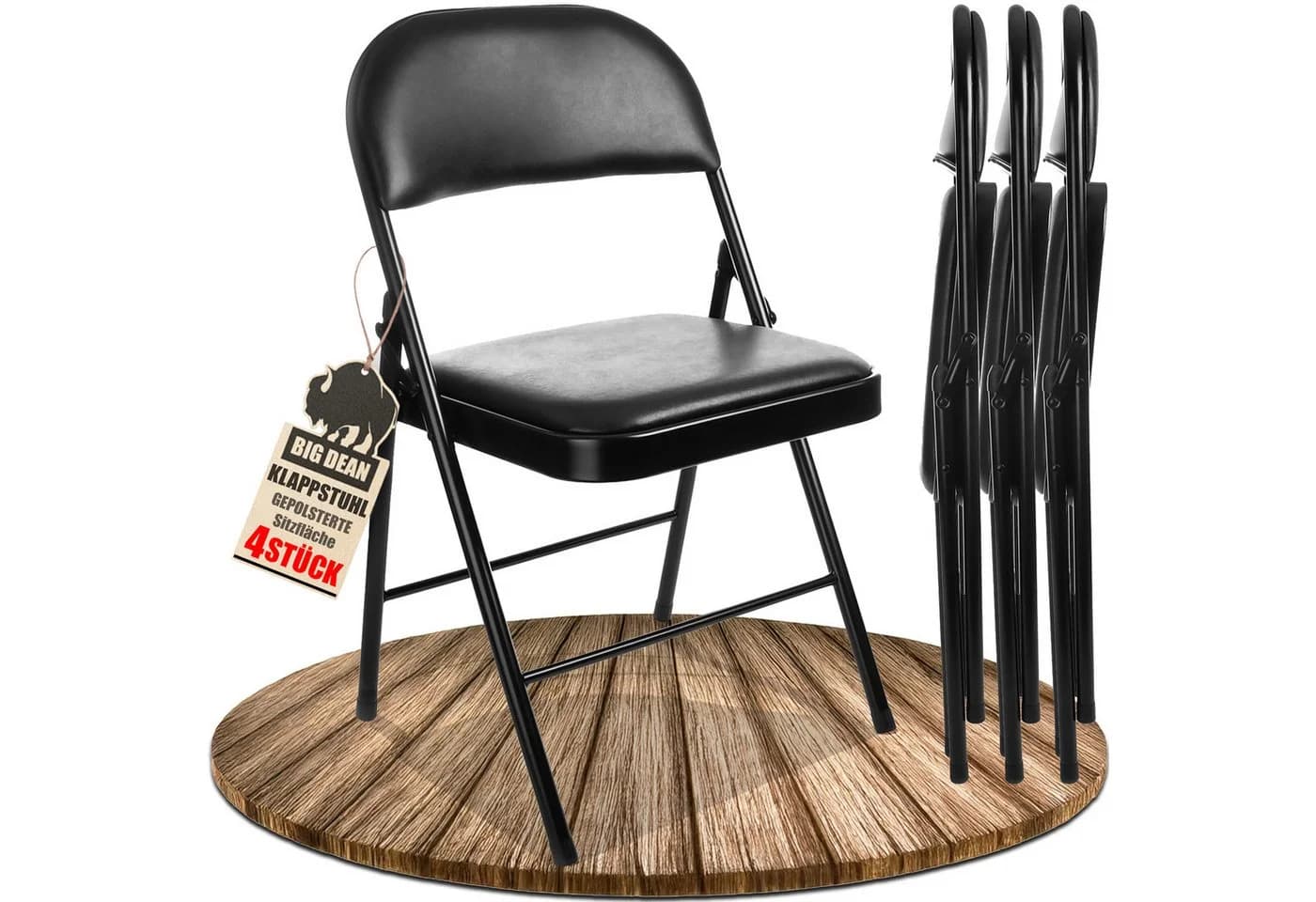 BigDean Klappstuhl 4er Set Gepolstert Schwarz Metall Kunstleder - Bild 2