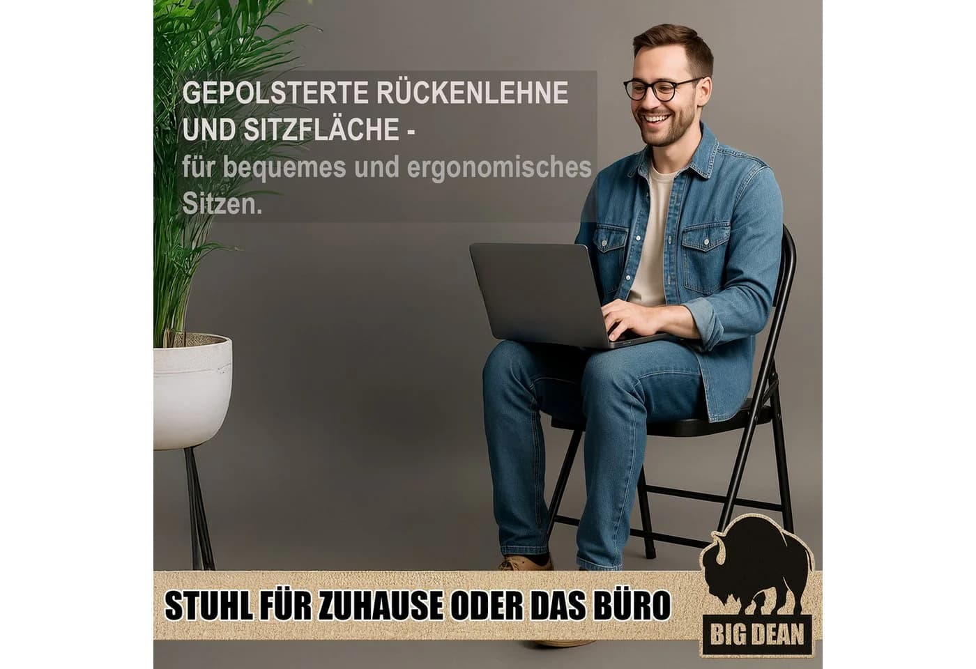 BigDean Klappstuhl 4er Set Gepolstert Schwarz Metall Kunstleder - Bild 4
