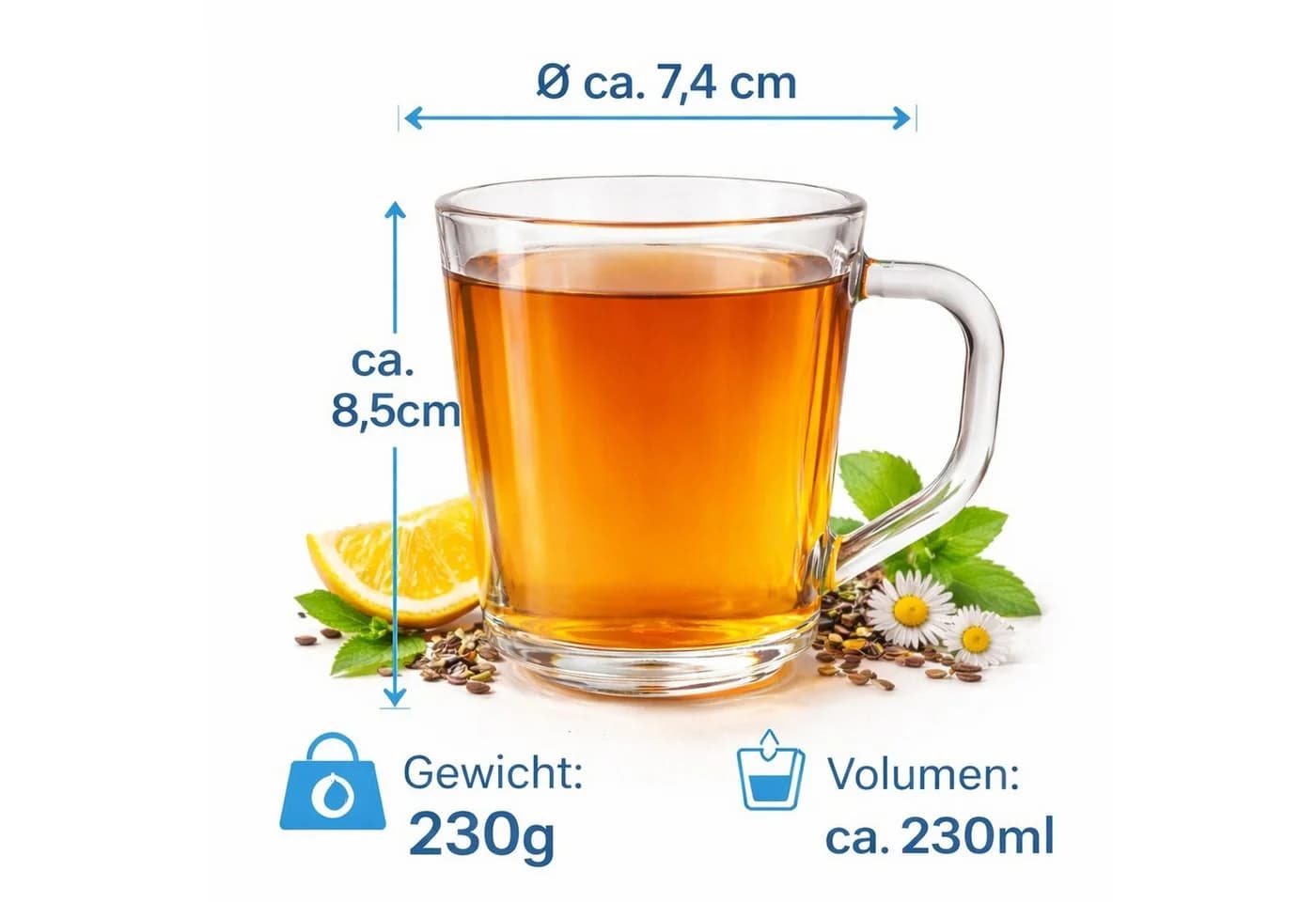 BigDean Teeglas Set 6-tlg. mit Henkel 230 ml Glas transparent - Bild 3