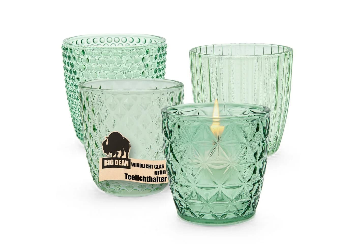 BigDean Teelichthalter Windlicht Glas grün 4er Set - Bild 2