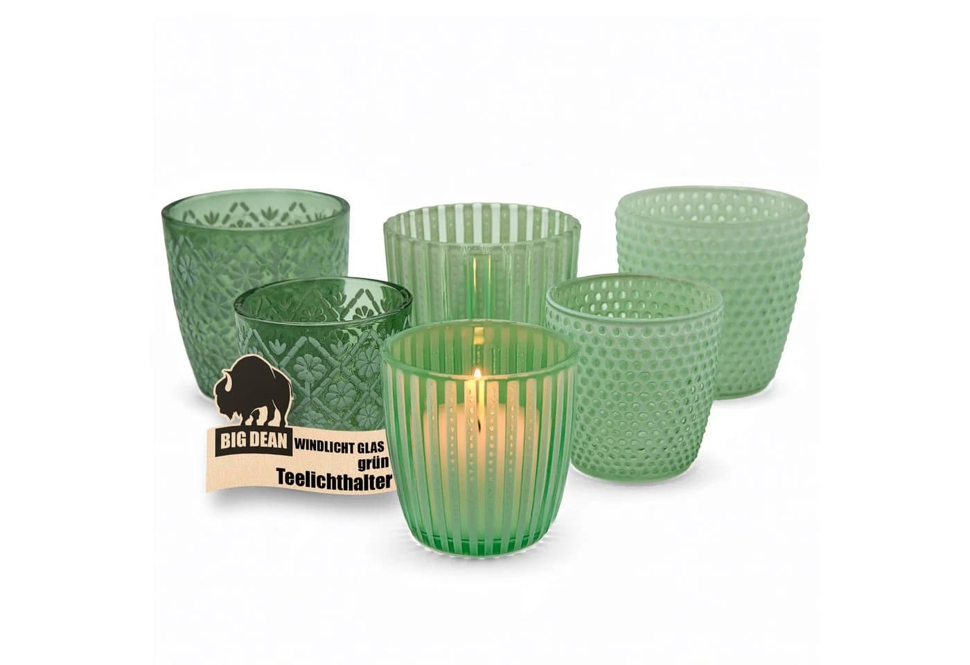 BigDean Teelichthalter Windlicht Glas grün 6er Set - Bild 2