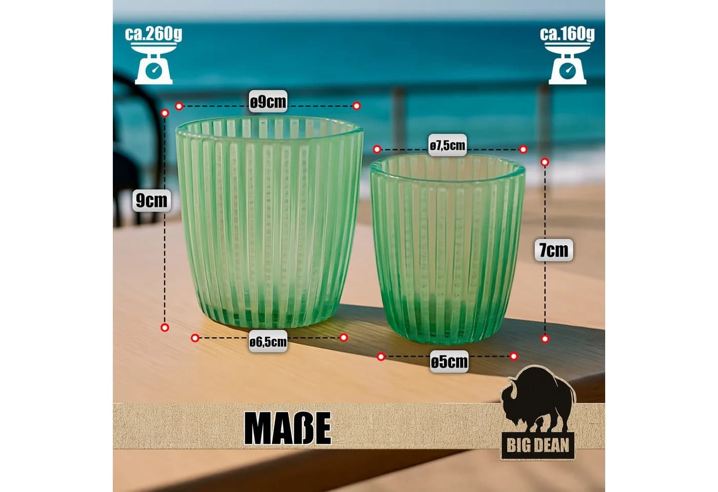 BigDean Teelichthalter Windlicht Glas grün 6er Set - Bild 3