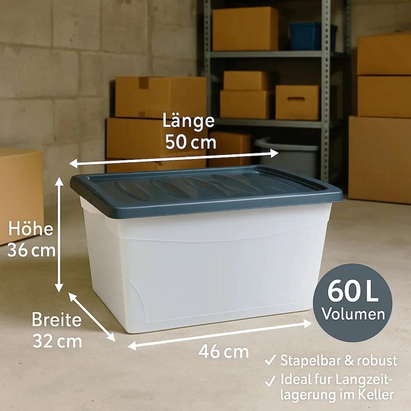 BigDean Aufbewahrungsbox 4x 60 L Plastikboxen mit Deckel groß Budget Kunststoffbox mit Deckel - Bild 4