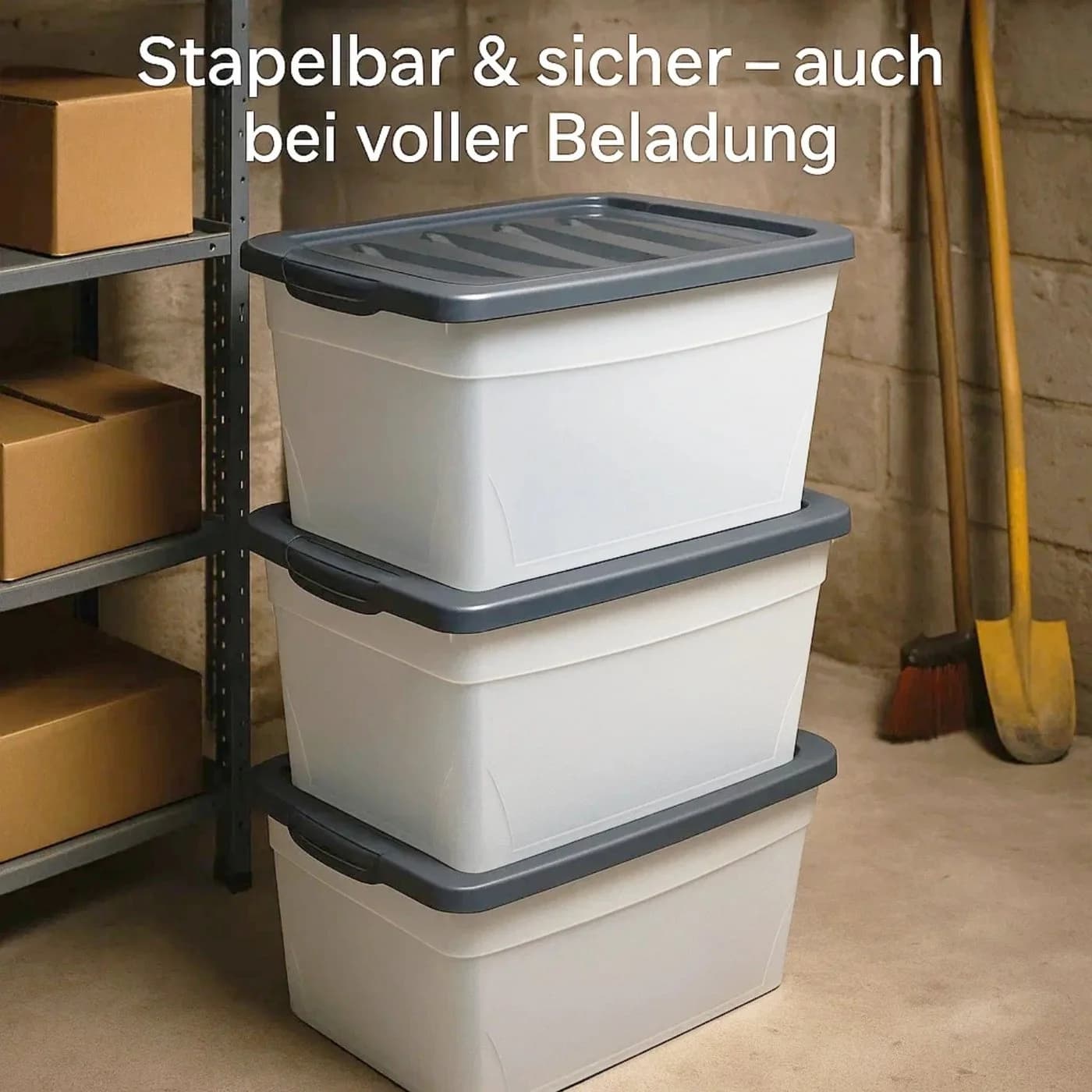BigDean Aufbewahrungsbox 4x 60 L Plastikboxen mit Deckel groß Budget Kunststoffbox mit Deckel - Bild 5