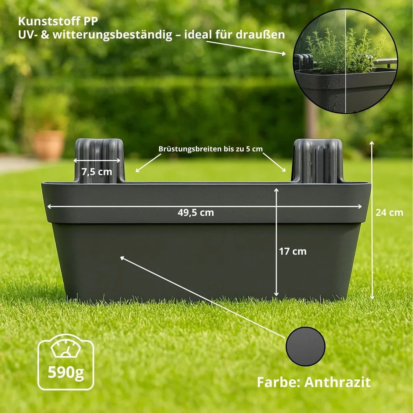 BigDean Balkongeländerkasten Anthrazit mit Wasserspeicher - Bild 3