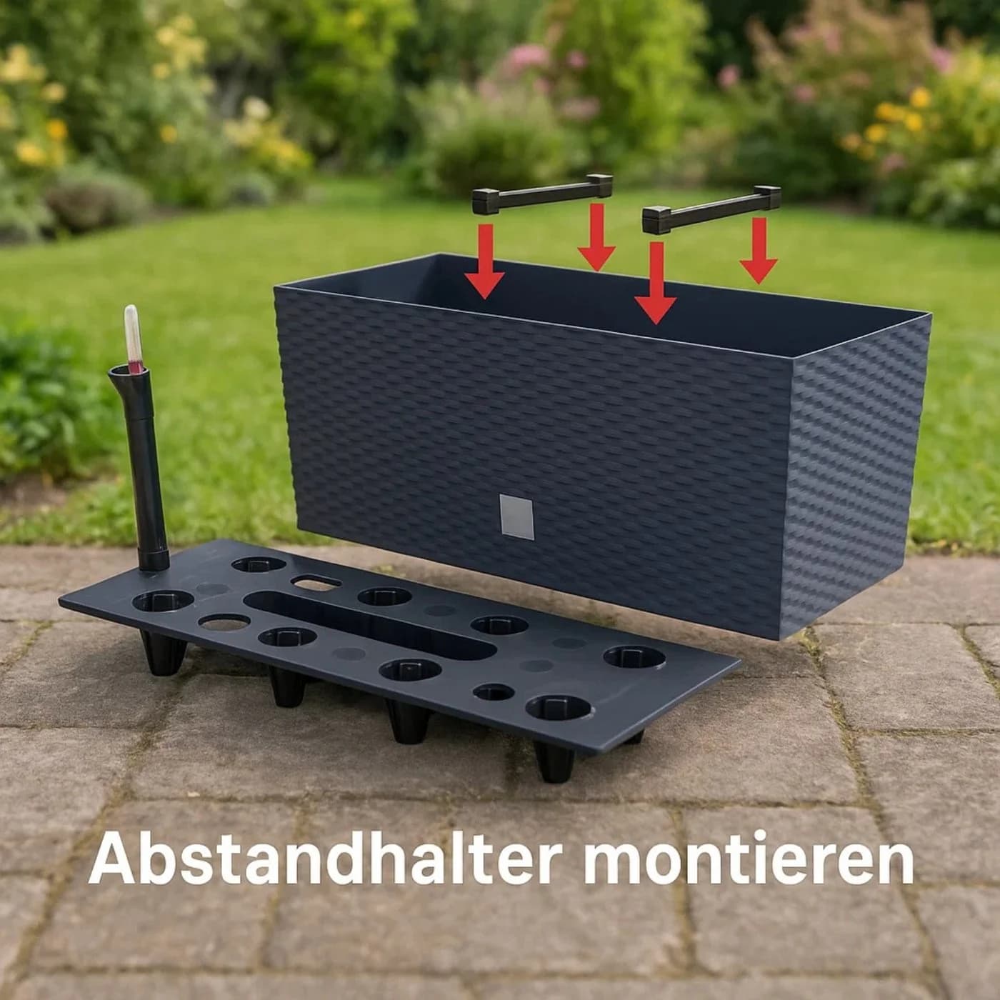 BigDean Blumenkasten 2X Blumenkasten mit Wasserspeicher Rattanoptik Anthrazit - Bild 3