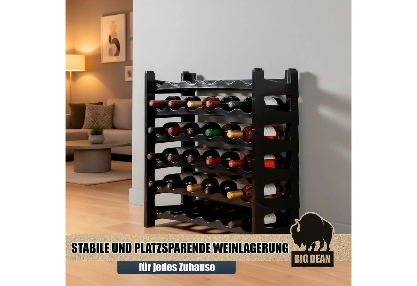 BigDean Flaschenregal stapelbar für 36 Flaschen