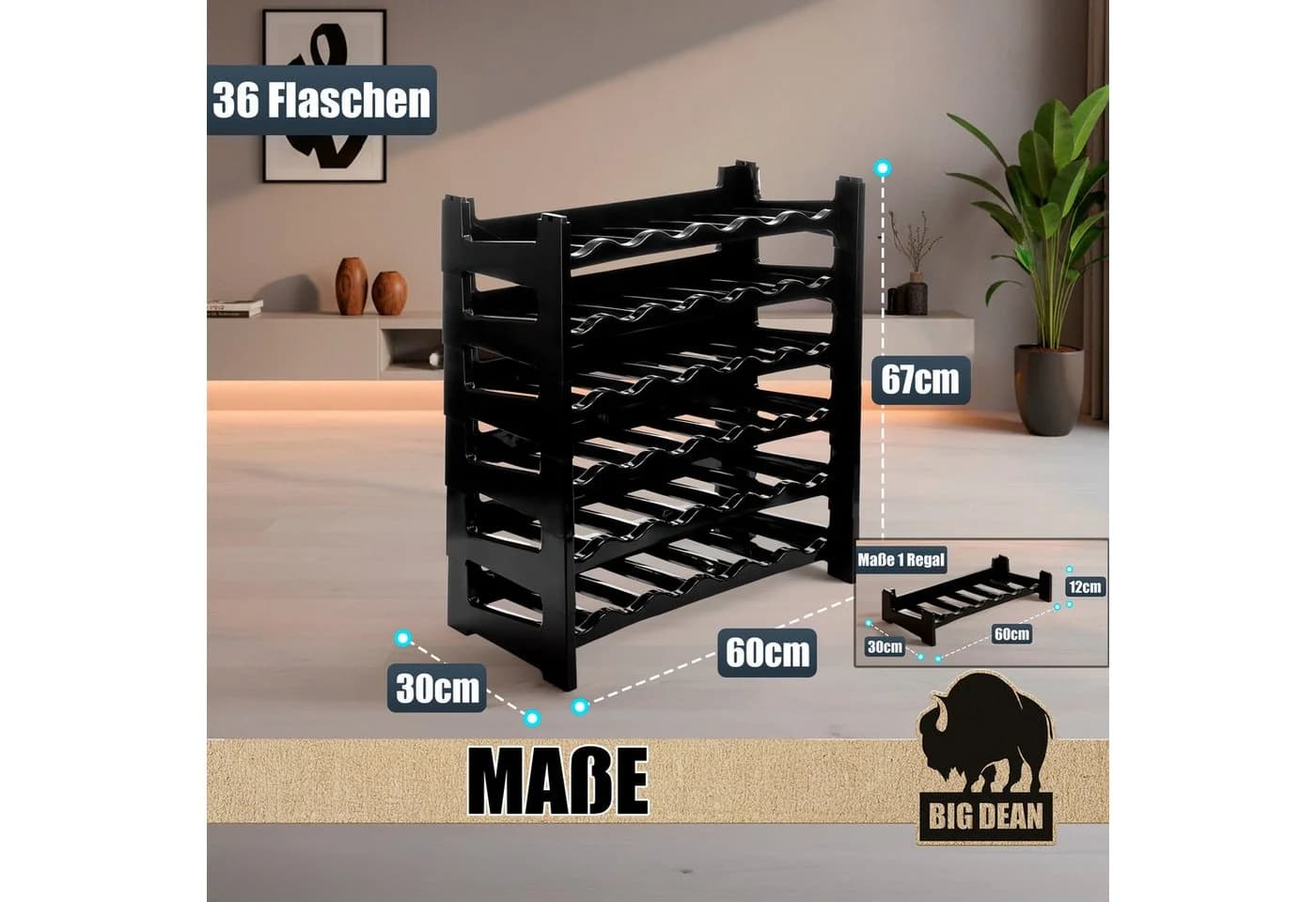 BigDean Flaschenregal stapelbar für 36 Flaschen - Bild 3
