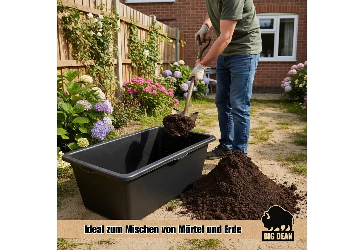 BigDean Mörtelkübel 90L Schwarz Stabil & Wetterfest