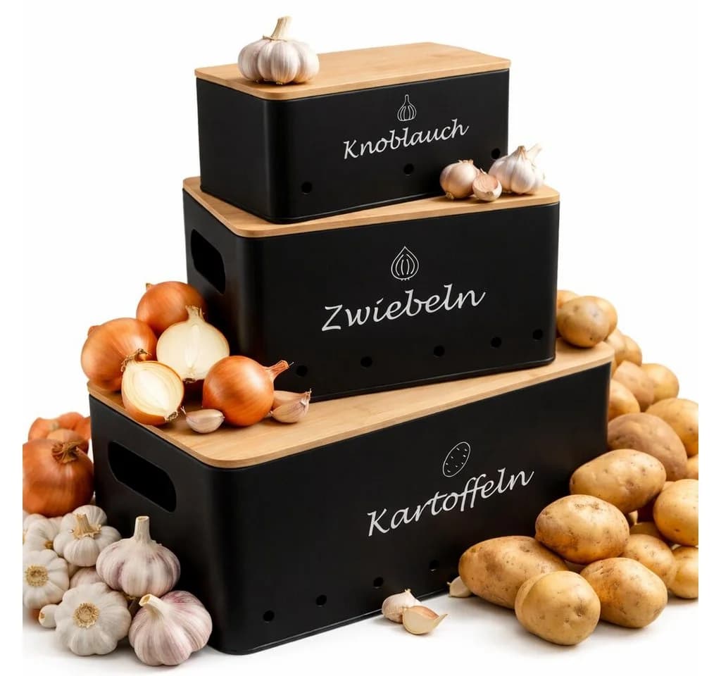 BigDean Aufbewahrungsbox 3er Set Metall Bambus - Bild 2