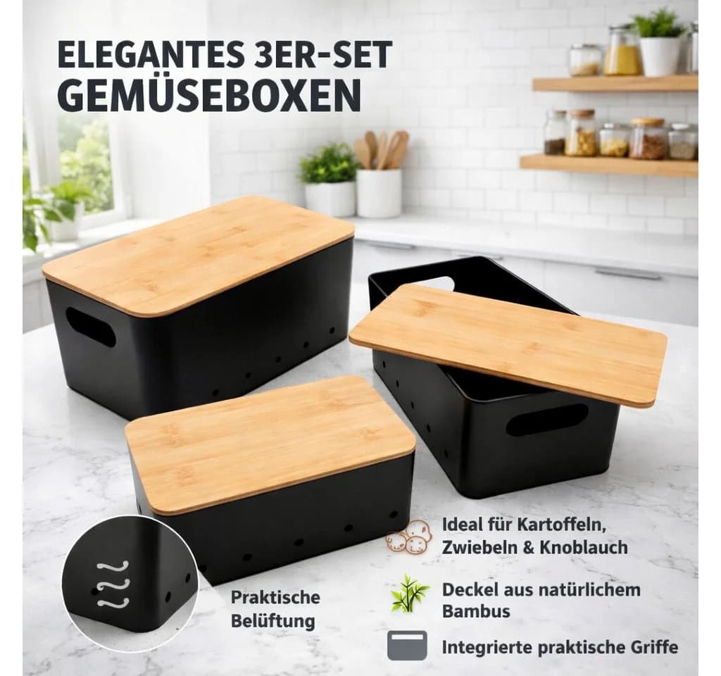 BigDean Aufbewahrungsbox 3er Set Metall Bambus - Bild 4