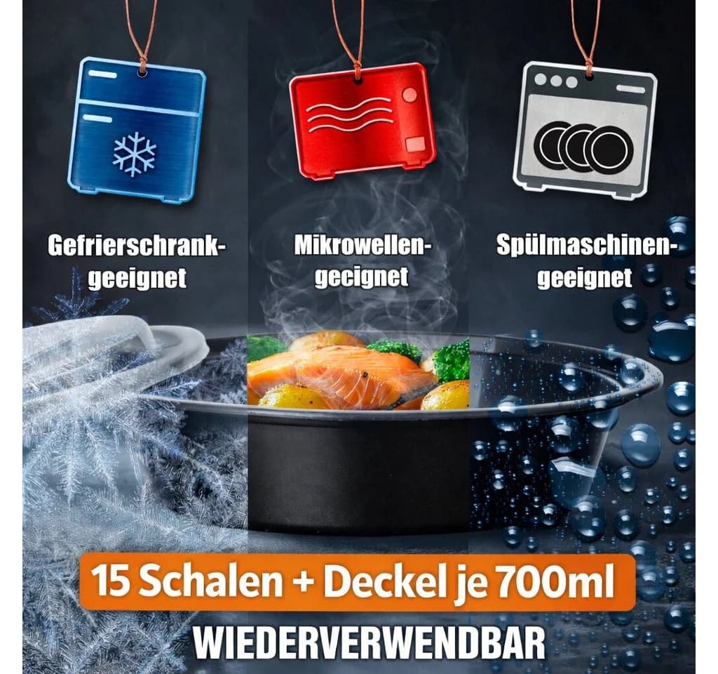BigDean Meal Prep Boxen 700 ml – 15 Stück Runde Schalen mit Deckel – BPA frei