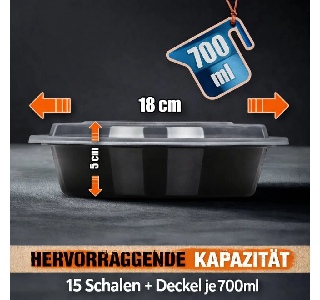BigDean Meal Prep Boxen 700 ml – 15 Stück Runde Schalen mit Deckel – BPA frei - Bild 3