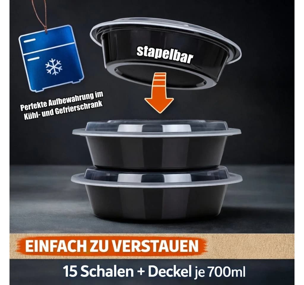 BigDean Meal Prep Boxen 700 ml – 15 Stück Runde Schalen mit Deckel – BPA frei - Bild 4