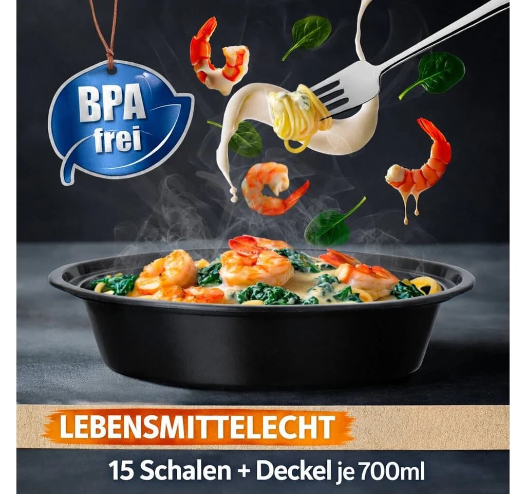 BigDean Meal Prep Boxen 700 ml – 15 Stück Runde Schalen mit Deckel – BPA frei - Bild 5