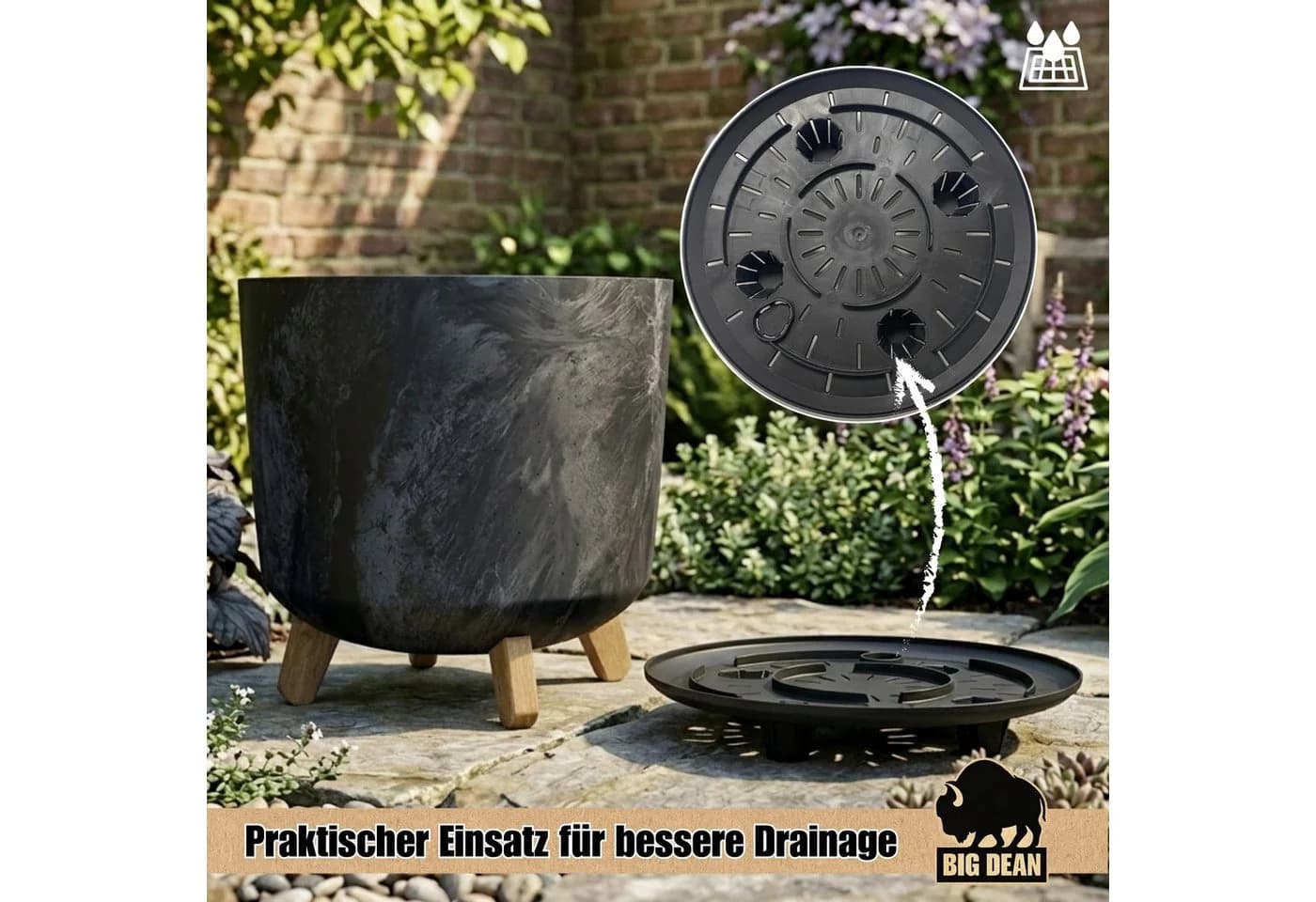 BigDean Pflanzkübel 28,5cm Anthrazit Beton Optik mit Füßen - Bild 4