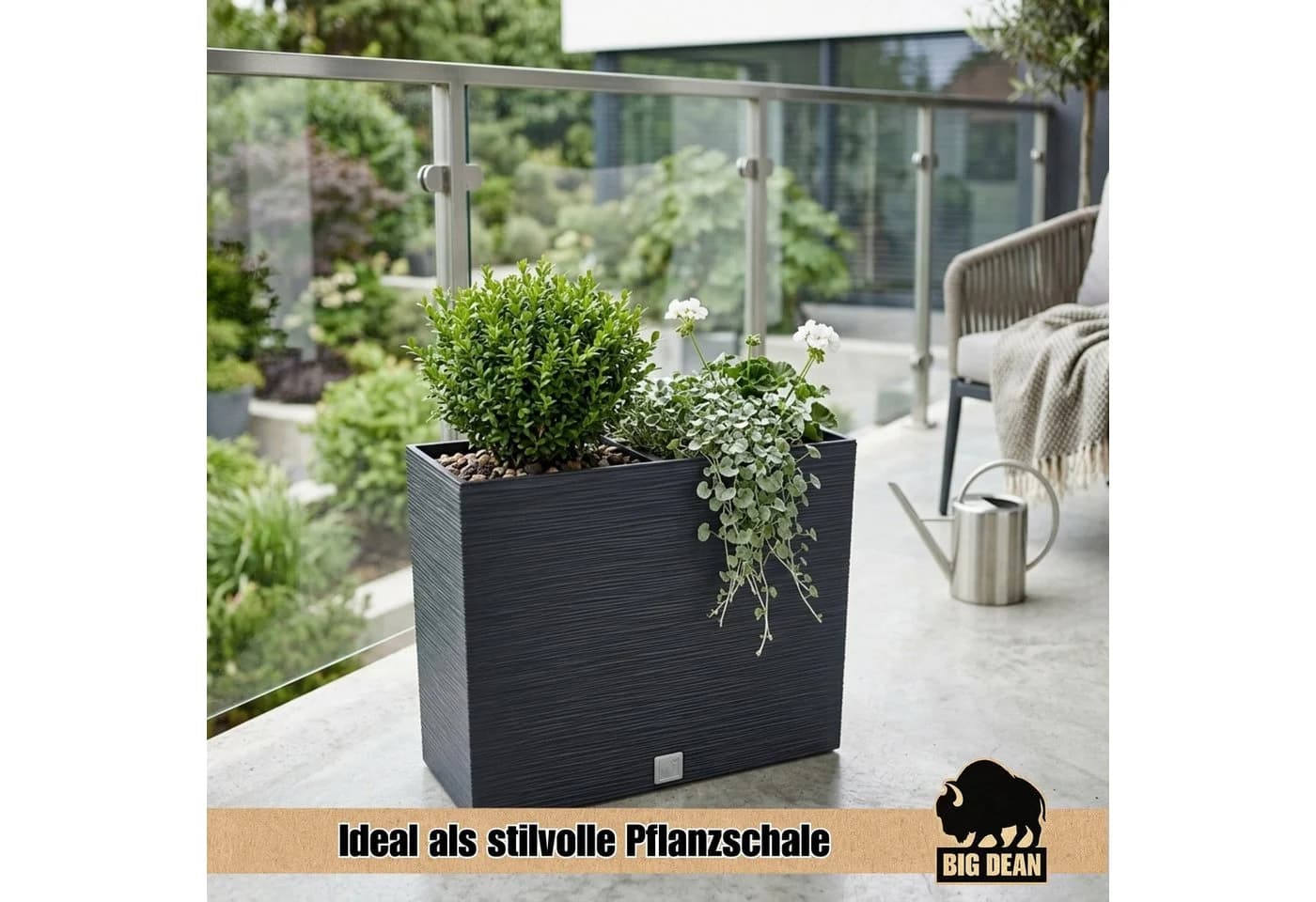 BigDean Pflanzkübel Blumenkasten Anthrazit Kunststoff