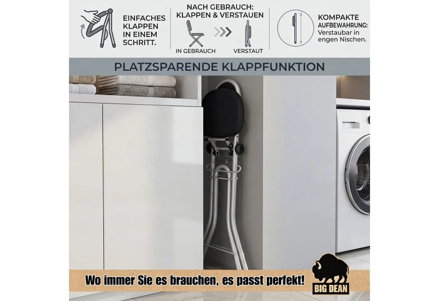 BigDean Stehhilfe höhenverstellbar klappbar Bügelstuhl Stehsitz - Bild 4