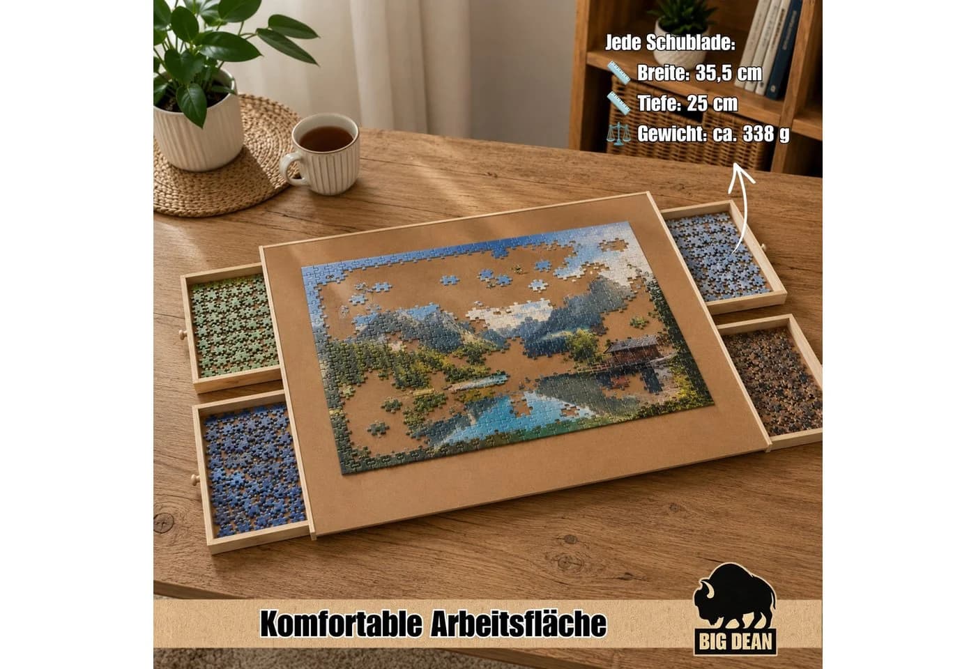 BigDean Puzzleunterlage mit 4 Schubladen Holzkonstruktion