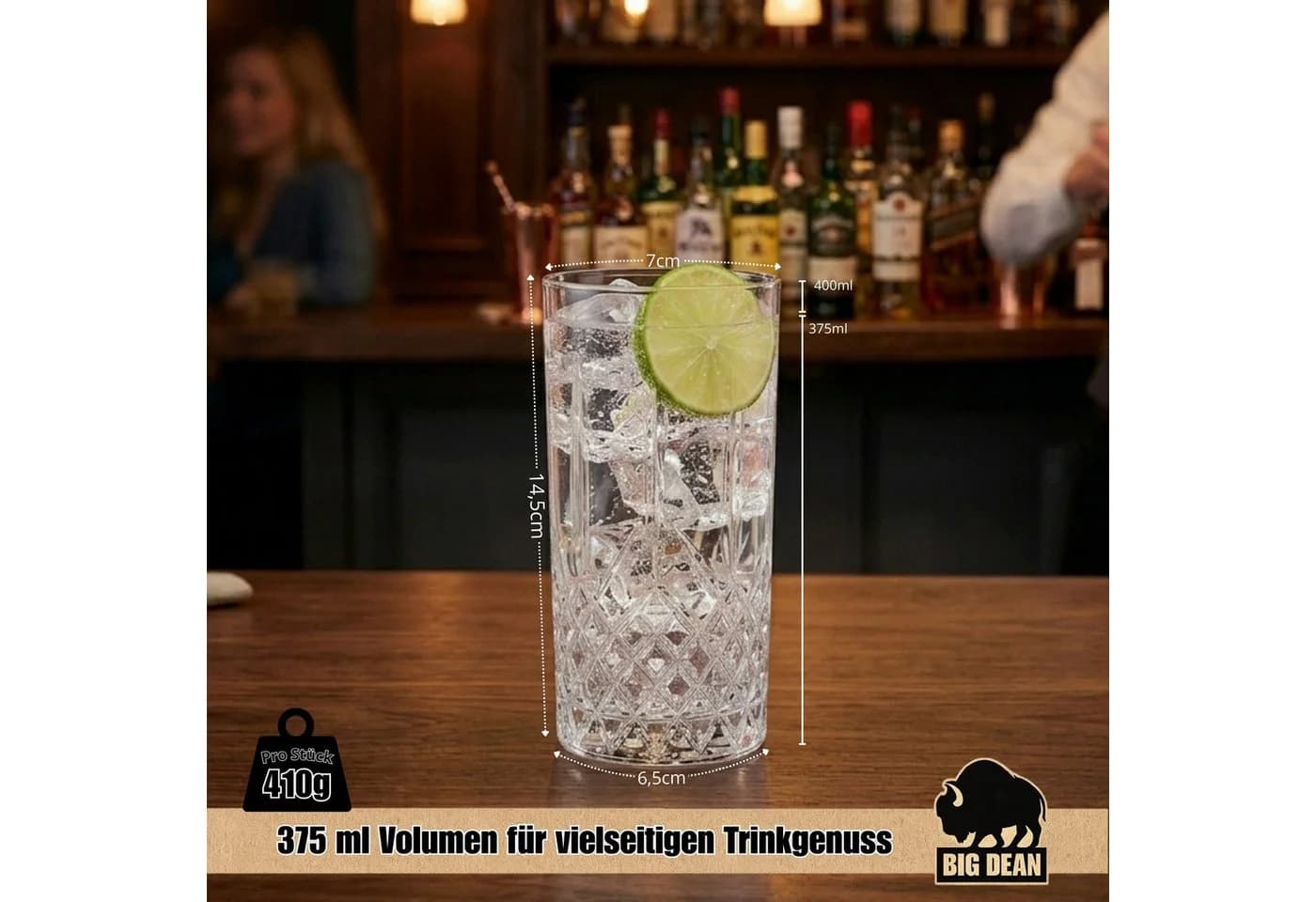 BigDean Longdrinkglas Set 6-tlg. Transparent Kristall-Effekt 375ml - Bild 3
