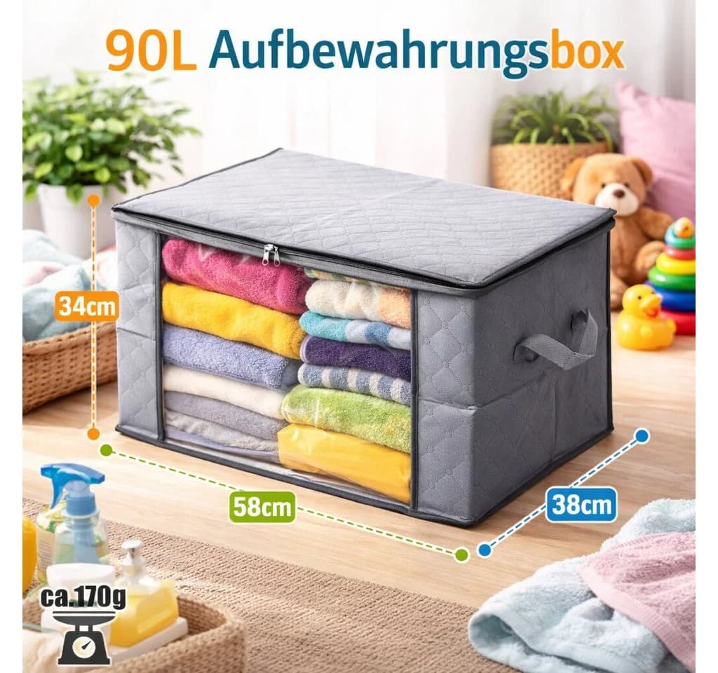 BigDean Aufbewahrungstaschen 6er Set Grau 90L mit Sichtfenster