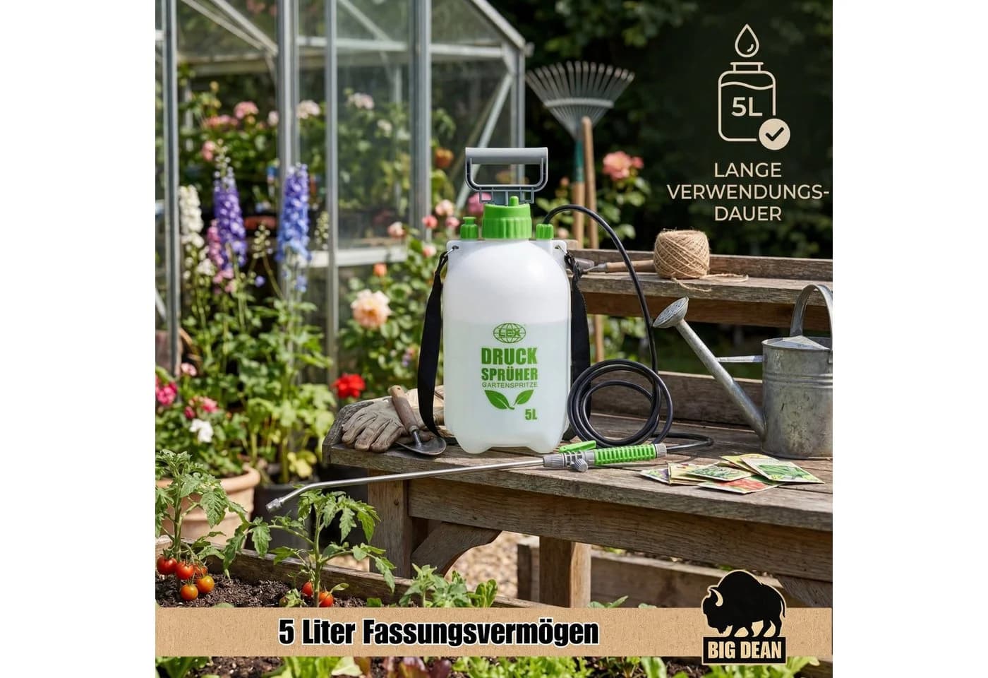 BigDean Drucksprühgerät 5 Liter mit Edelstahl-Düse