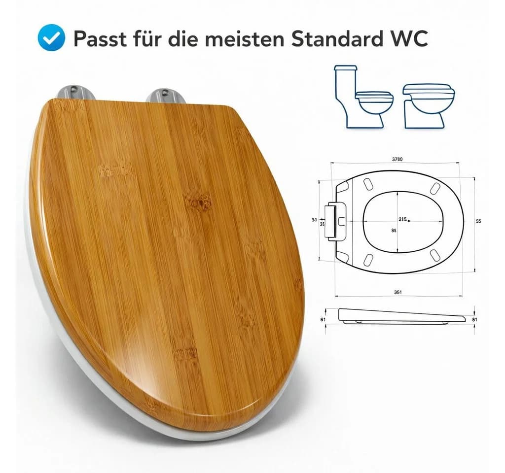BigDean WC-Sitz Toilettendeckel mit Absenkautomatik in Holzoptik oval - Bild 3