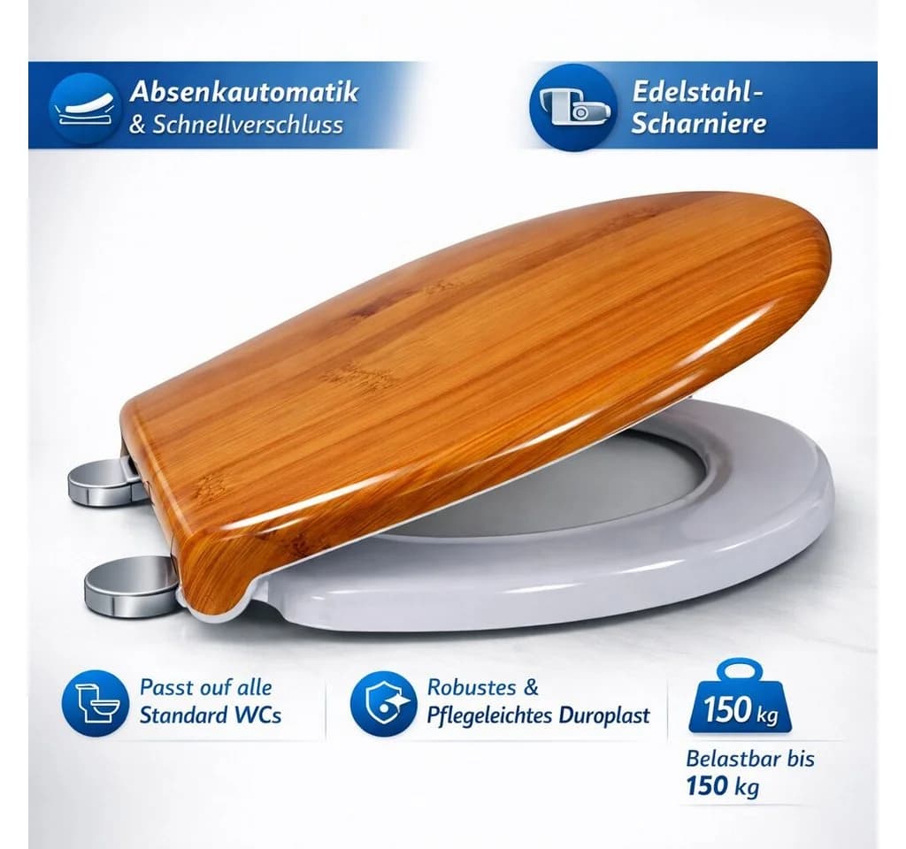 BigDean WC-Sitz Toilettendeckel mit Absenkautomatik in Holzoptik oval - Bild 5