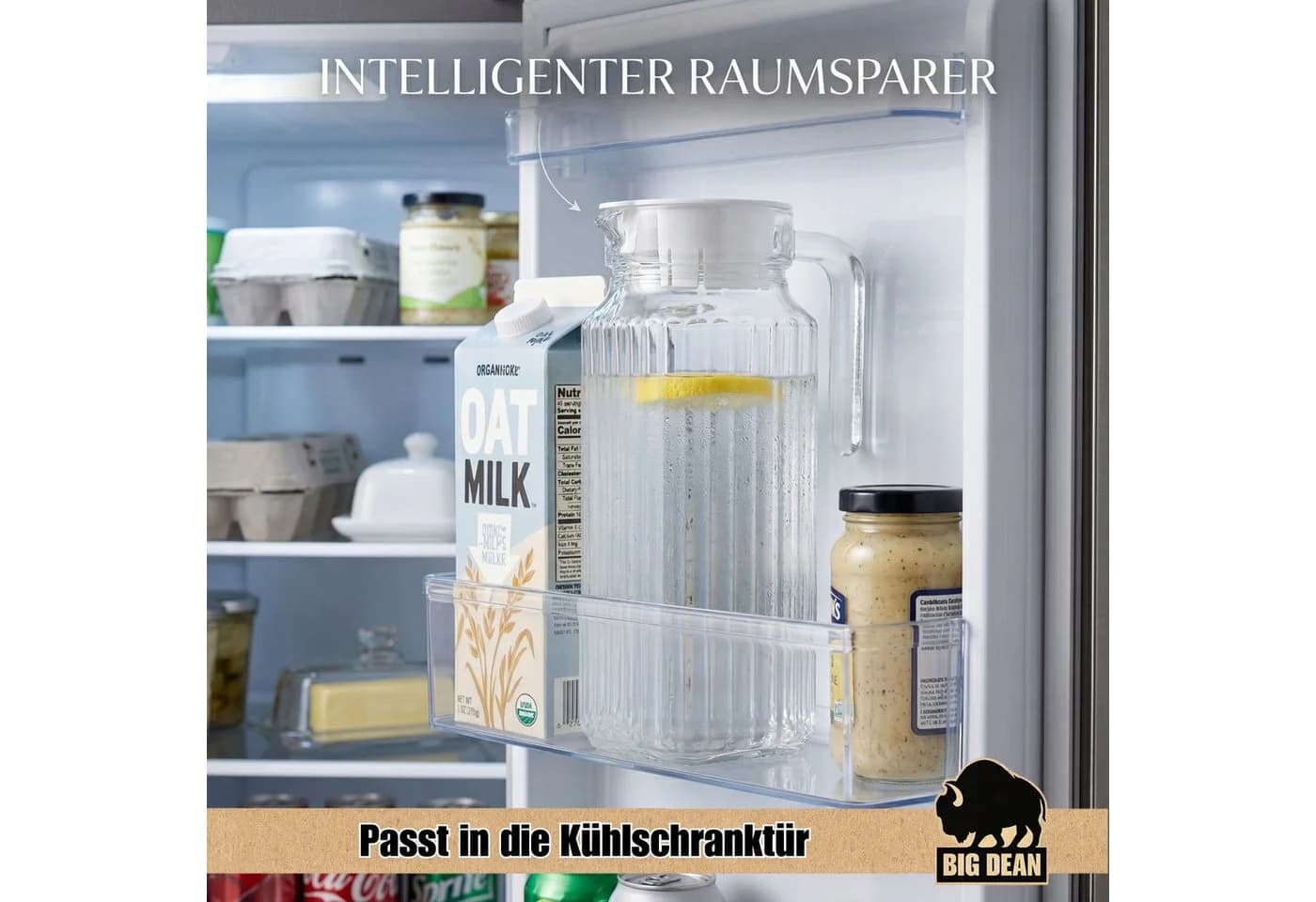 BigDean Wasserkrug 1,1 Liter Borosilikatglas mit Deckel