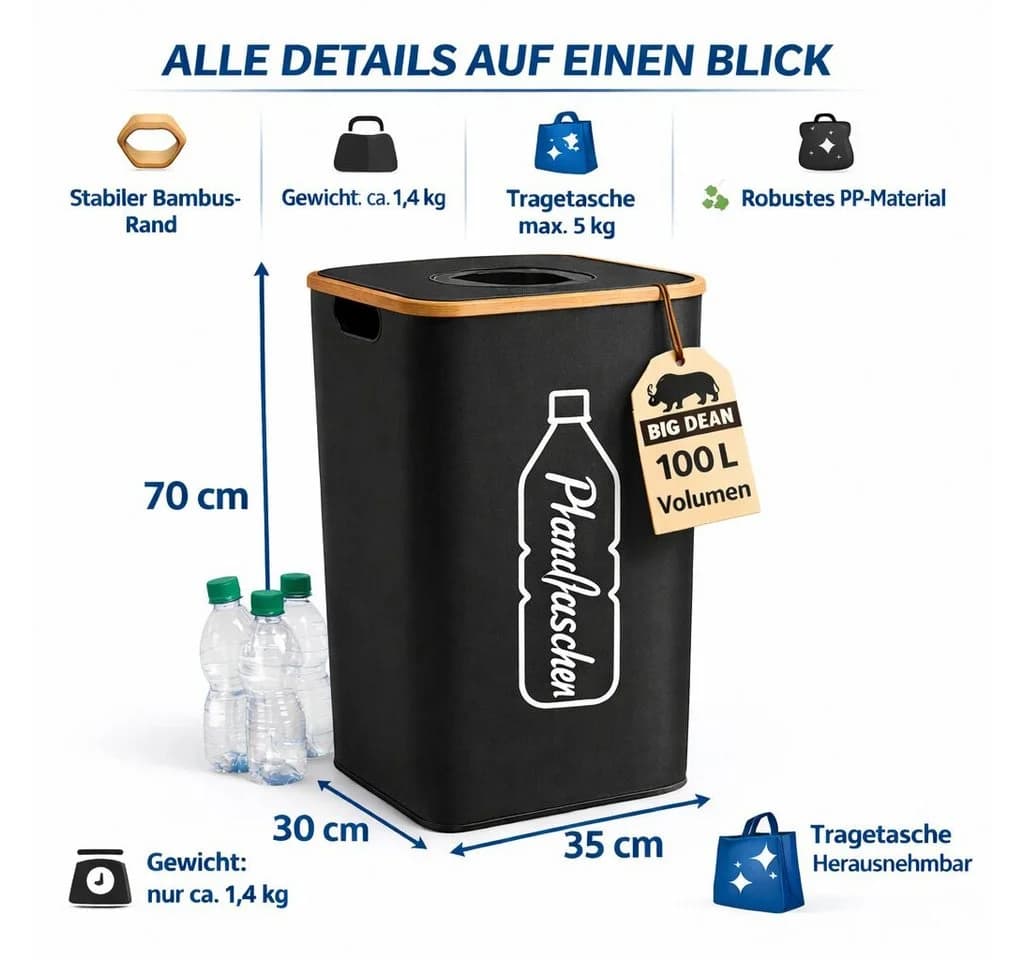 BigDean Pfandsammler 100L Schwarz mit Tragetasche - Bild 3