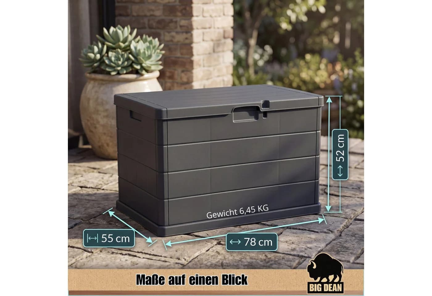 BigDean Auflagenbox Gartenbox 170L Schwarz Kunststoff - Bild 3