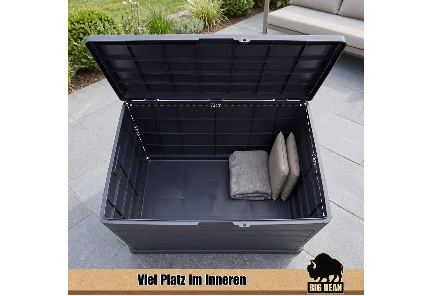 BigDean Auflagenbox Gartenbox 170L Schwarz Kunststoff - Bild 5