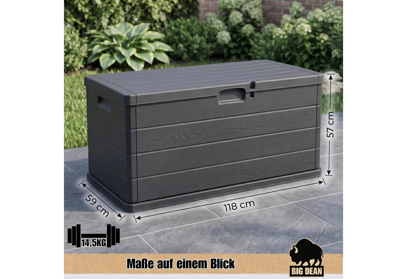 BigDean Auflagenbox 340L Wetterfest UV-Beständig Abschließbar - Bild 3