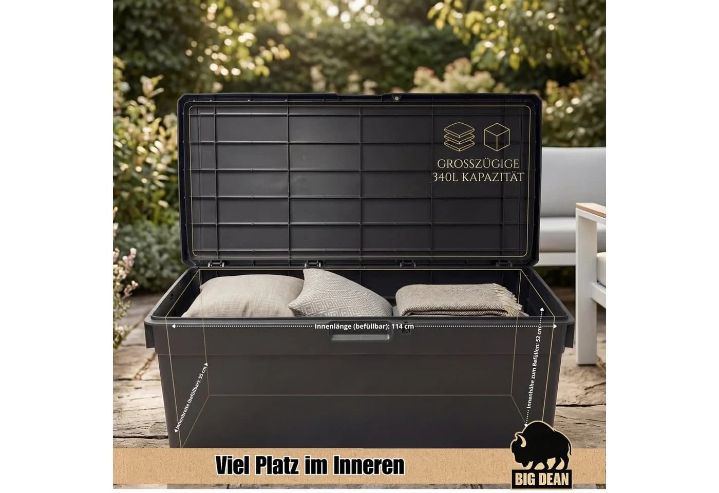 BigDean Auflagenbox 340L Wetterfest UV-Beständig Abschließbar - Bild 4