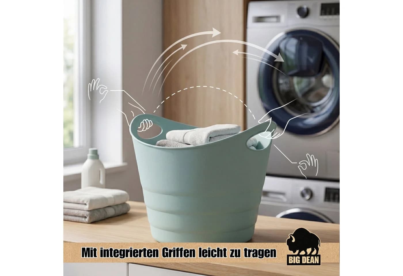 BigDean Wäschekorb Gummitrog Flexibel mit Tragegriffen Grün