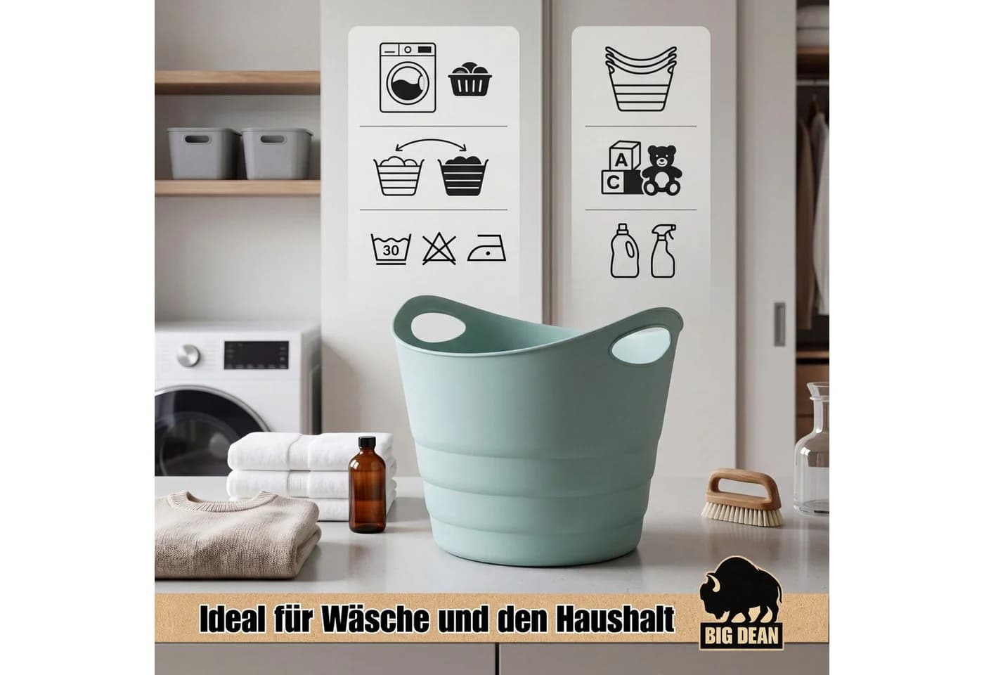 BigDean Wäschekorb Gummitrog Flexibel mit Tragegriffen Grün - Bild 4