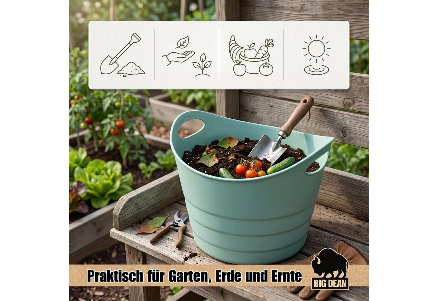 BigDean Wäschekorb Gummitrog Flexibel mit Tragegriffen Grün - Bild 5