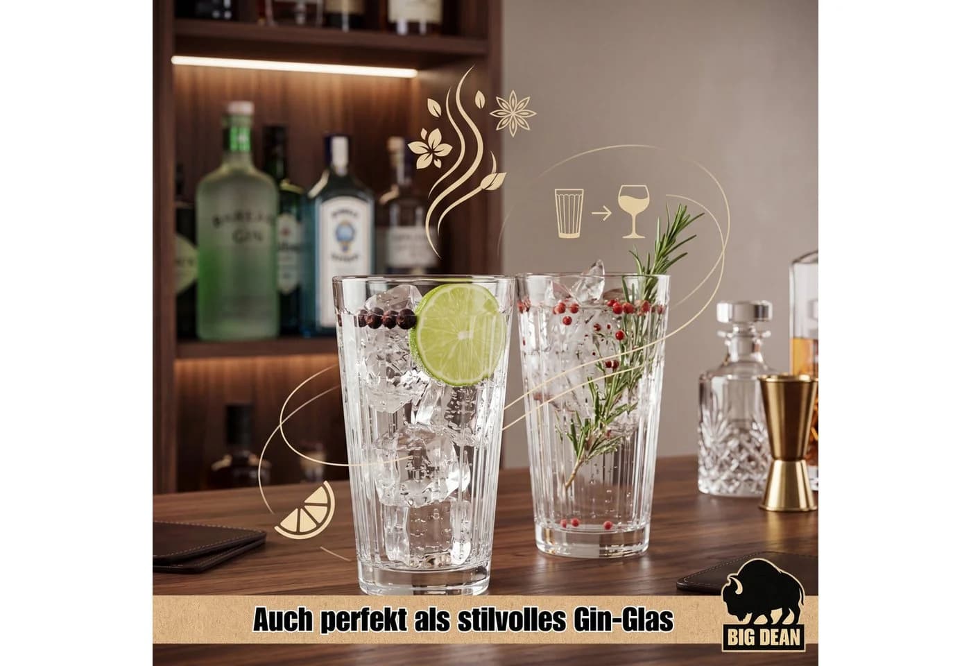 BigDean Longdrinkglas 6x Wassergläser 410ml Glas Riffeloptik - Bild 3