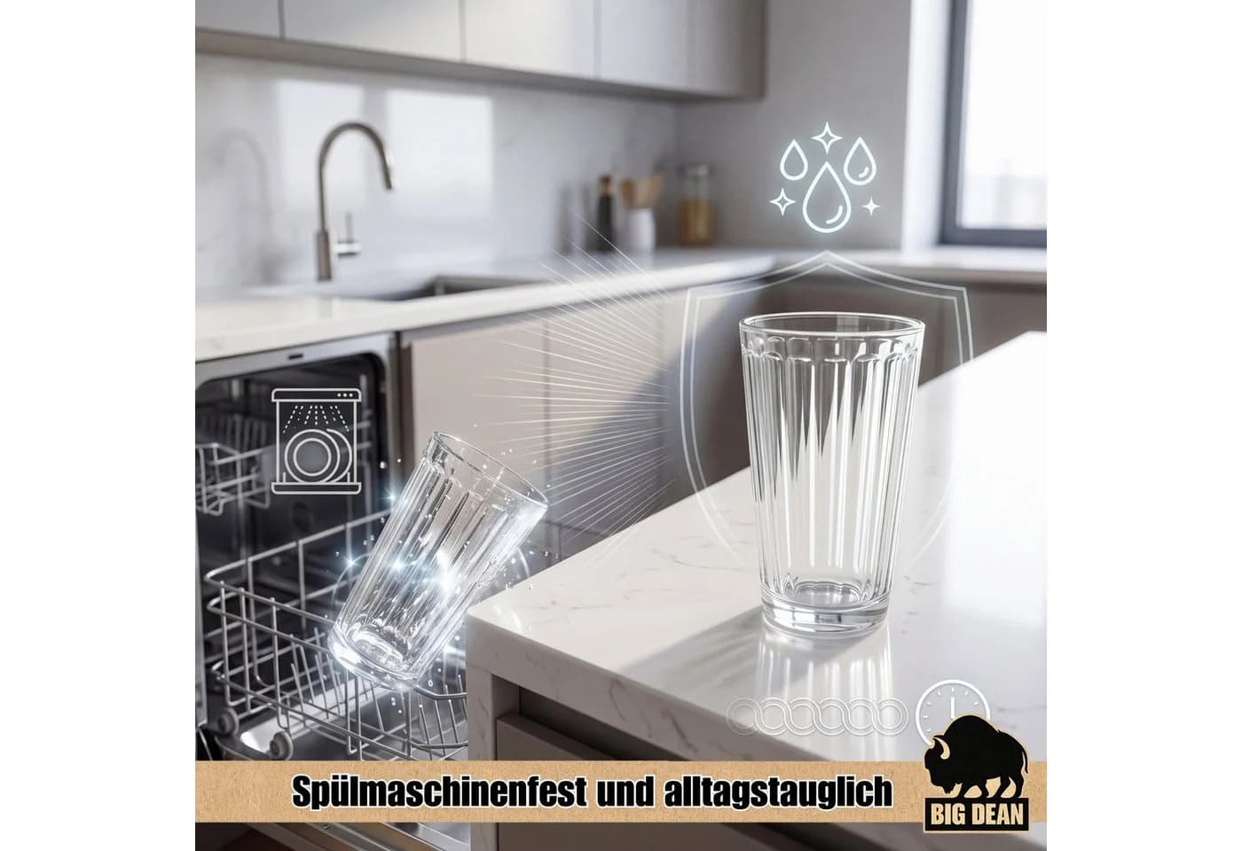 BigDean Longdrinkglas 6x Wassergläser 410ml Glas Riffeloptik - Bild 4
