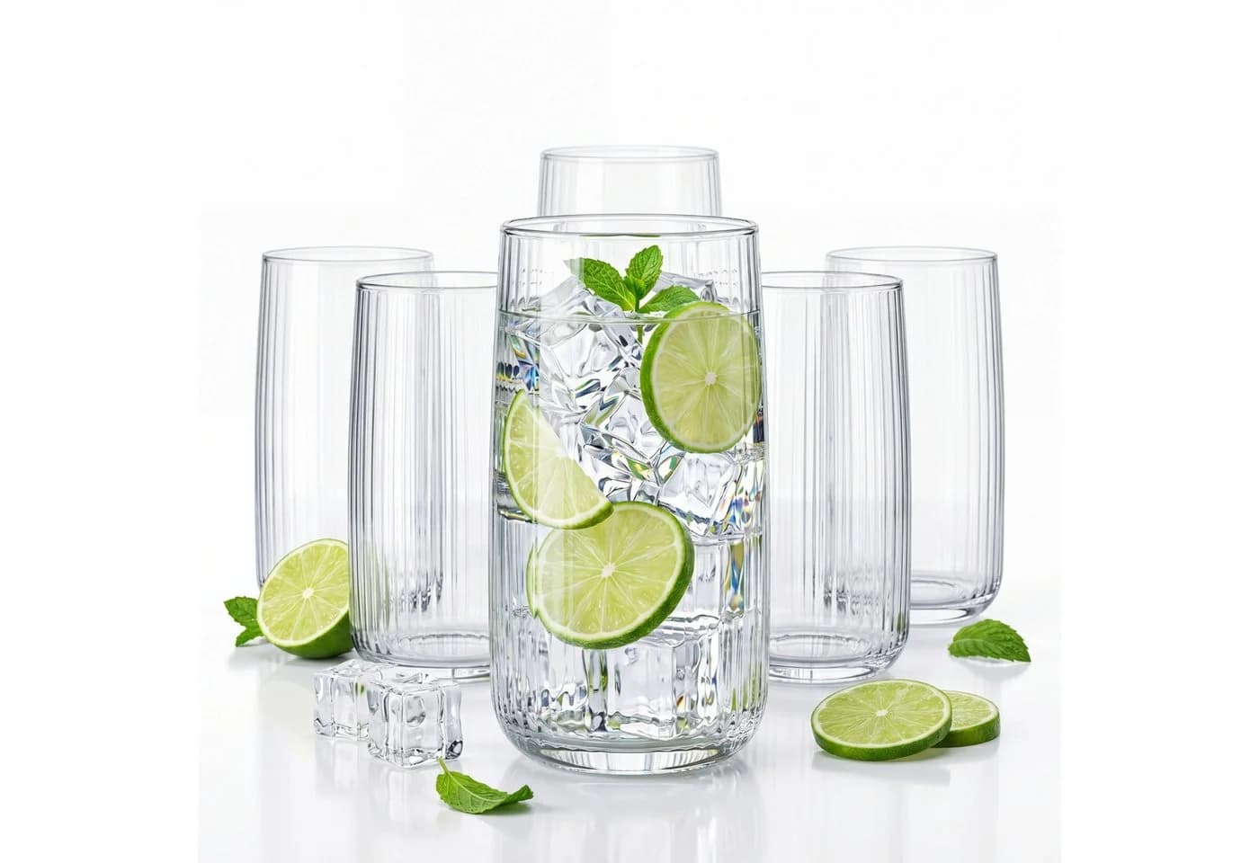 BigDean Longdrinkglas 6er Set Transparent Riffeloptik Glas - Bild 2